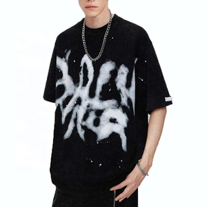 Salva impex เสื้อยืดสีดำพิมพ์ลายสกรีนขนาดใหญ่แบรนด์เนมสำหรับผู้ชายเสื้อยืดไหล่ตกออกแบบได้เอง - Product Image 3