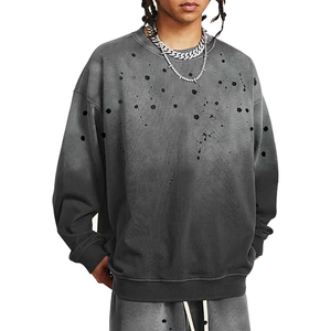 Nueva venta al por mayor cuello redondo lavado ácido peso pesado logotipo personalizado de gran tamaño desgastado hombres sudadera algodón 80,20 tela French Terry - Product Image 1