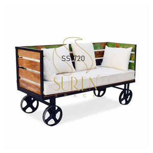 Muebles industriales vintage de estilo antiguo, muebles de sala de estar para el hogar, sofá de esquina de cuero, sofá de madera de la India - Product Image 1