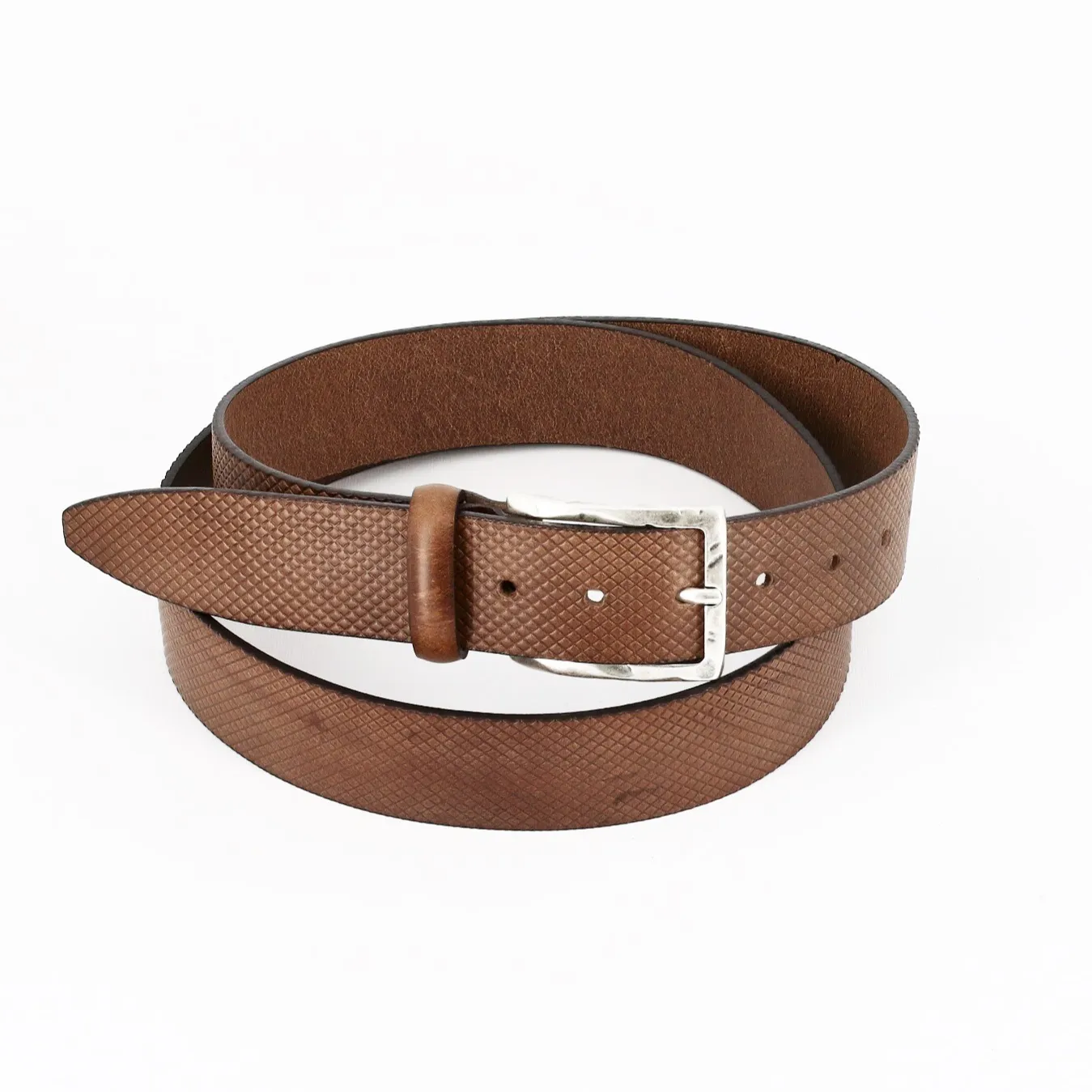 Checked Printed Genuine Leather Men's Belt Custom Logo 100% Made In Italy Casual Leather Classic Belt