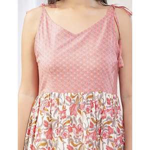 Vestido Boho de Algodón Estampado Jaal Blanco y Rosa con Tirantes, Talla XS, Natural, Transpirable, Sostenible, Casual, Largo hasta el Suelo - Product Image 2