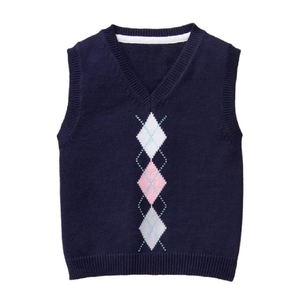 เสื้อกั๊กสวมหัวคอวีเด็กลายอาร์ไกล์ลำลอง,เสื้อกันหนาวแห้งเร็วผ้าถักมืออย่างยั่งยืนสวมใส่ในโรงเรียนสำหรับเด็กผู้ชาย - Product Image 5