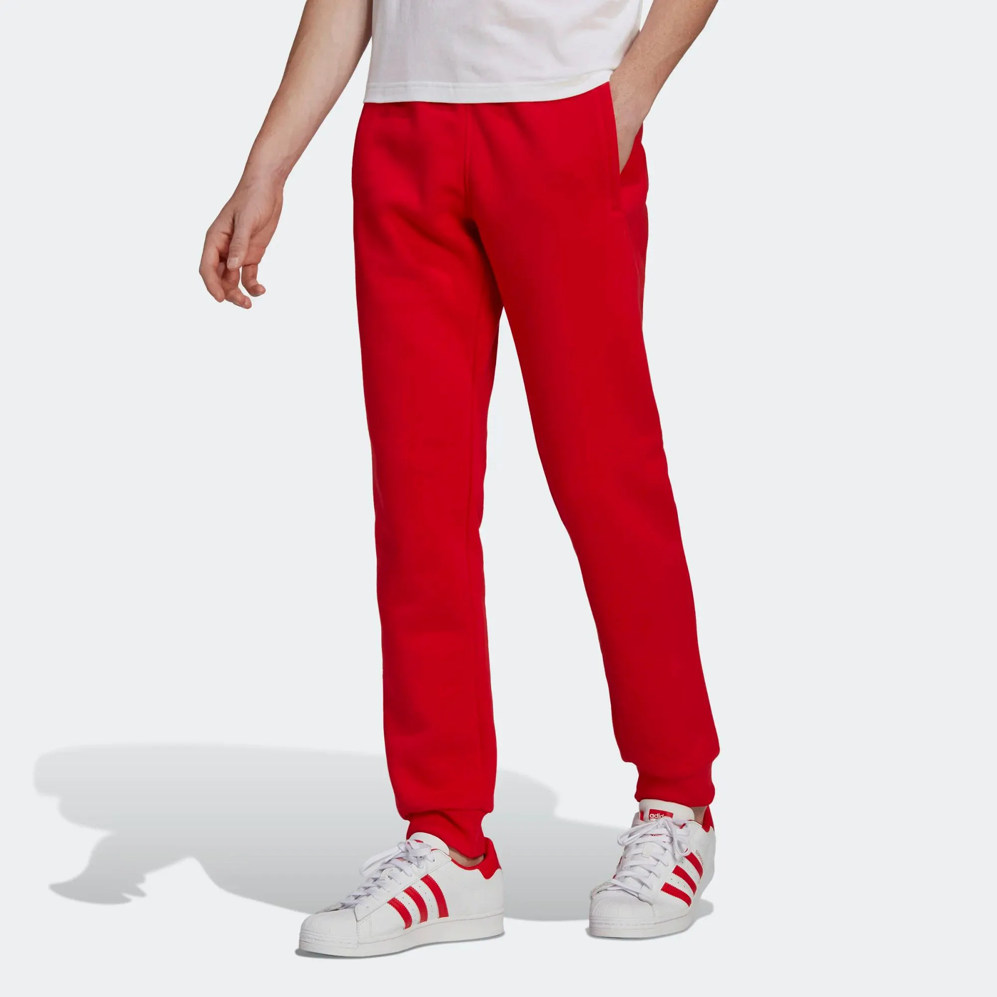 Slim Fit Heavyweight 70% Cotton 30% Recycled Polyester Fleece Bright Red Essentials Trefoil Breathable Sweatpants