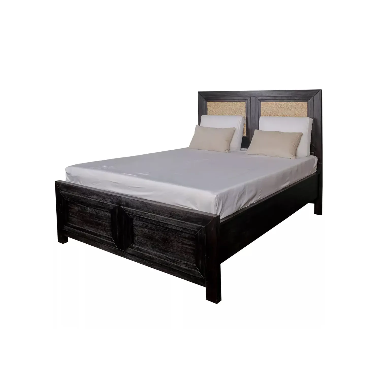 100% Export Oriented Wholesale Cheap Price Double Bed Modern Simple Bedroom Furniture Wooden Whitewash Bed From Indonesia