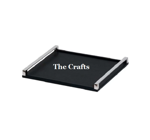 ถาดเสิร์ฟอาหารทรงสี่เหลี่ยมพร้อมที่จับอลูมิเนียมถาดไม้และหนังดีไซน์ที่น่าสนใจ - Product Image 3