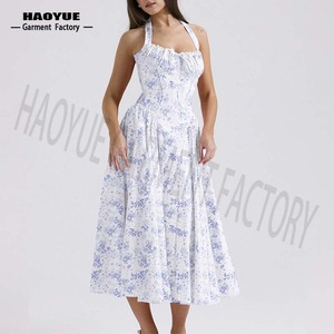 Vestido bohemio con estampado floral Morado para mujer, elegante, informal, personalizado, ropa de fiesta de verano para niñas, fabricante personalizado - Product Image 1