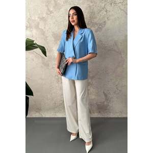 Blue Two-Button <b>Short</b>-<b>Sleeve</b> <b>Jacket</b> - Blue - Product Image 3