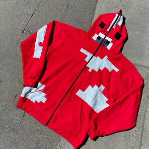 เสื้อฮู้ดดี้โอเวอร์ไซส์แบบแพทช์เวิร์คสำหรับผู้ชาย ตกแต่งด้วยลายปักสไตล์พังก์ สตรีทแวร์ ทรงปกติ ผ้าฟลีซสำหรับฤดูหนาว กันน้ำ เป็นมิตรกับสิ่งแวดล้อม - Product Image 2