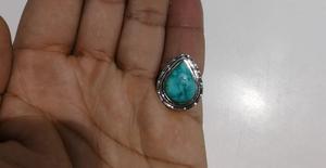 แหวนเงินแท้ 92.5 ประดับด้วยพลอยเทอร์ควอยซ์เปอร์เซียธรรมชาติทรงหลังเบี้ย - Product Image 4