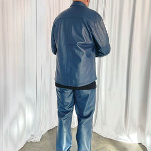 High Quality Men Cowhide Leather Jacket and <b>Pants</b> Set Casual Fashion Men Leather Jacket and Trouser Set - Product Image 2