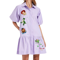 Nouveau design été printemps 100% coton col rond volants manches Style fille robe paillettes broderie à la main