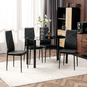 HOMCOM Lot de 4 chaises de salle à manger à dossier haut en similicuir et acier, 41x50x97cm, noir - Product Image 2