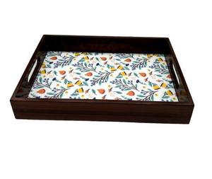 Bandeja Redonda de Madera Hecha a Mano con Estampado Floral, Plato Rústico Decorativo para Aperitivos, Té, Hogar, Hotel - Product Image 2