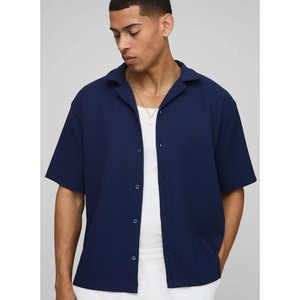 Men's Stylish Summer Anti-Pilling Striped Viscose Satin Jacquard Casual Shirt Single Breasted Short-Sleeved Knitwear Business - Product Image 4