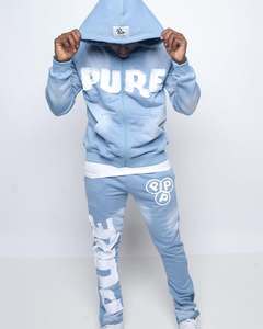 Men's Sun Fad <b>Distress</b> Zipper Hoodie Jogger Sweatpants Sets Men <b>Distress</b> Embroidery Acid Wash Tracksuit Mens Jogger Set - Product Image 5