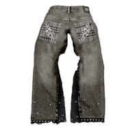 Costume en jean pour homme, hiver, épais, délavé soleil, effet usé, style streetwear vintage, avec broderie et techniques d'impression de strass