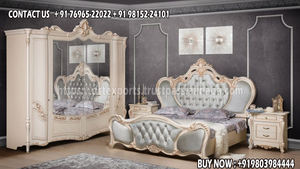 Juego de Muebles de Dormitorio de Lujo Estilo Barroco Europeo Vintage con Cama Matrimonial/Doble y Mesita de Noche en Madera de Teca - ¡Oferta Especial en EE. UU.! - Product Image 3