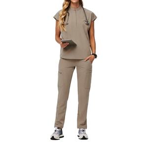 Uniforme Médico Unisex/Hombre, Traje de Trabajo de Manga Corta con Cuello Moderno, Pantalones de Uniforme de Enfermera, Ropa de Trabajo Cómoda para Médico, Lona, Salón de Belleza - Product Image 2