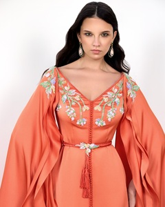2025 New Look Color melocotón Kaftan marroquí vestido Casual manga larga estilo marroquí para Ramzan Eid Party - Product Image 3