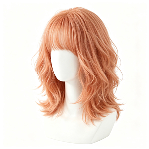 วิกผมมนุษย์สีส้มอ่อนสีชมพูขนาดกลางแบบหยิกพร้อมแอร์แบงส์ - Product Image 2