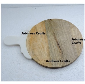 Planche à découper ronde en marbre et bois d'acacia, planche à fromage et à pain, bloc à découper en marbre et bois, accessoires de cuisine - Product Image 6