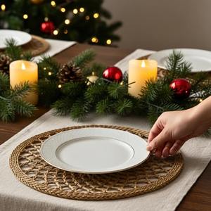 Bohemian Natural Seagrass Table Mat Handwoven Woven Dining Charger Plate Rustic Decor Wholesale <b>Christmas</b> New year Table Decor - Product Image 4