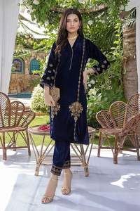 2023 nuevo vestido de pantalón Kurta de terciopelo elegante y decente indio y paquistaní con encaje y bordado de lentejuelas para fiesta y boda - Product Image 2