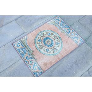 Alfombra Turca Pequeña de 1.8x2.7 pies, Alfombra Azul Vintage del Suroeste - Product Image 3