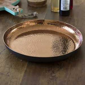 Plateau de service rond en cuivre pur minimaliste avec revêtement en émail pour concepteur de sécurité alimentaire au prix de gros par AALIYAN IMPEX - Product Image 2