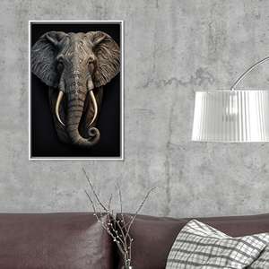 ภาพพิมพ์ศิลปะบนผ้าใบลายช้างสุดหรู: ของตกแต่งห้องสไตล์โมเดิร์นและศิลปะติดผนังแบบมินิมอล กรอบสีขาว - Product Image 1