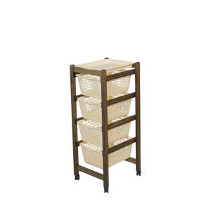 Chariot utilitaire en bois de hêtre massif de haute qualité avec plateau amovible et paniers en plastique - Pour une utilisation en cuisine ou en salle de bain - Product Image 2