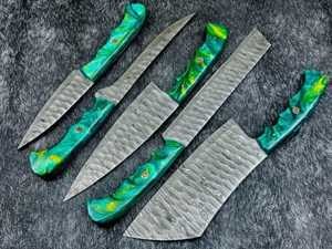 Juego de 5 cuchillos de Chef ecológicos con mango de palisandro con logotipo personalizado, cuchillos de cocina profesionales, cuchillas de acero de Damasco - Product Image 4