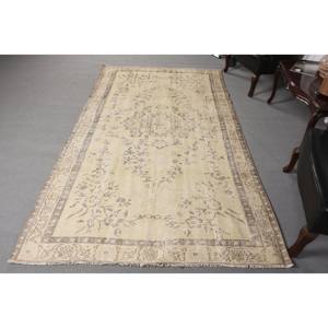 Tapis Vintage en Laine Turque Classique Beige Marron Fait à la Main 5 X 8.5ft Tapis Latex Support Patchwork Motif pour Chambre Couloir - Product Image 1