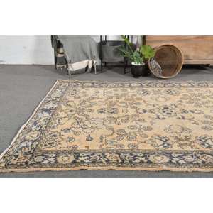 Vintage <b>Turkish</b> Rug 5.5 X 7.5ft Beige Black Wool Patchwork Living Room <b>Carpet</b> with Latex Backing for Teens - Product Image 3