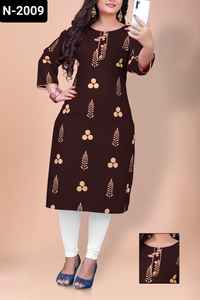 Kurtis de rayón de diseñador indio con estampado dorado con Kurtis listos para pestañas con tallas grandes disponibles para uso informal y diario Kurti - Product Image 6