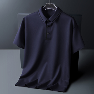 Polo à manches courtes en soie glacée pour homme, taille plus, nouveau modèle d'été, logo personnalisé OEM, séchage rapide, élastique, respirant, tricoté, vierge - Product Image 6