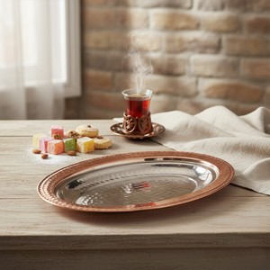 ถาดเสิร์ฟทองแดงรูปเรือทรงหรูหรา ลายวงรี ถาดโลหะตกแต่ง ทำจากสแตนเลส - Product Image 5