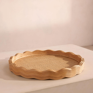 Plateau rond en rotin bord ondulé plateau de service en osier fait à la main pour la maison cuisine Table pièce maîtresse affichage décoratif fabriqué au Vietnam - Product Image 1