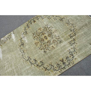 Tapis en laine vert vintage de 3.9x6 pieds, tapis plat turc, motif patchwork, décoration de salon avec support en latex - Product Image 5