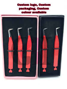 Best Design Red Powder Coating Back Side Heart Fiber Nano Tip Anti-Magnetic Anti-Static 10MM Length Eyelash Extension <b>Tweezers</b> - Product Image 4