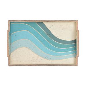Plateau de service en bois de manguier imprimé rectangulaire attrayant en laiton AK avec poignée multicolore pour décor de cuisine/décor de table - Product Image 2