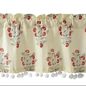 Katoen Met De Hand Bedrukt Half Raam Keukengordijn Katoen Korte Drapery Valance Gordijn 4X18 Inch