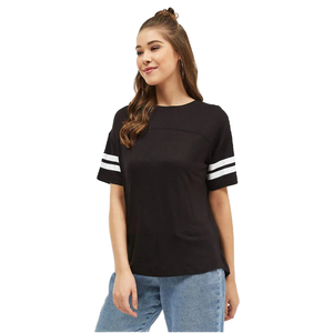 Novedad de verano, camiseta informal de manga corta a rayas con cuello en V antibolitas ecológica transpirable de algodón suelto para mujer - Product Image 5