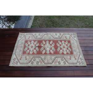 พรมตุรกีขนาดเล็ก 2.6x4.1 ฟุต พรมวินเทจ พรมลายตารางสีแดง - Product Image 3