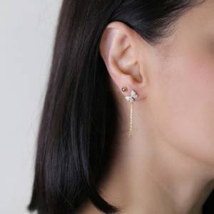 Butterfly Design CZ <b>Silver</b> <b>Stud</b> <b>Earrings</b> Chain Wholesale Handmade Trendy 925 Sterling <b>Silver</b> Turkish Jewelry - Product Image 3