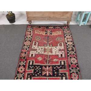 Tapis turc 3,2 x 9,8 pieds, tapis de couloir vintage, tapis à carreaux rouge et bleu - Product Image 3