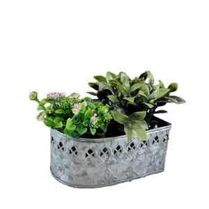 Jardinière ovale en métal galvanisé gaufré, pot à fleurs rustique pour l'intérieur et l'extérieur, pour la maison, le jardin, vente en gros - Product Image 4
