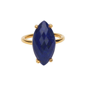 Bague en pierre précieuse Lapis Lazuli naturelle 16x10mm en forme de marquise avec or vermeil Ensemble de griffes en argent sterling 925 Bague en cristal de guérison - Product Image 1