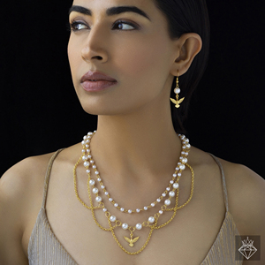 PRAO Conjunto de collar de perlas y pájaros antideslustre con pendientes - Product Image 2