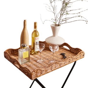 Bandejas de mimbre natural Handwicker con pata de acero inoxidable bandeja de servicio para bar restaurante Hotel al por mayor de la fábrica de Vietnam - Product Image 4